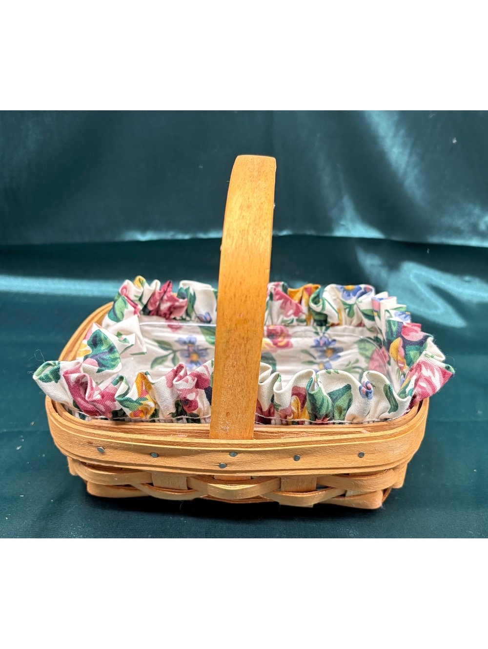 Vintage 1996 Longaberger Horizon Of Hope Handwoven Basket With Floral Liner